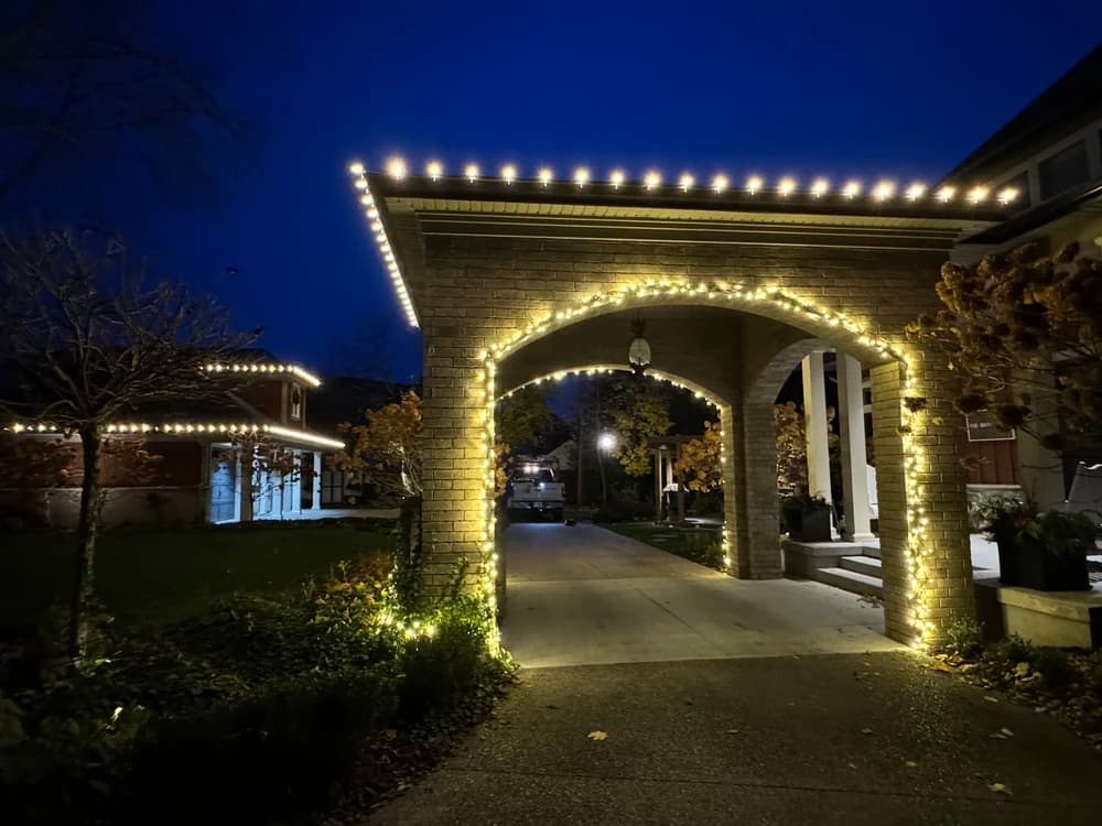 Holiday light installation on a house in St. Catharines