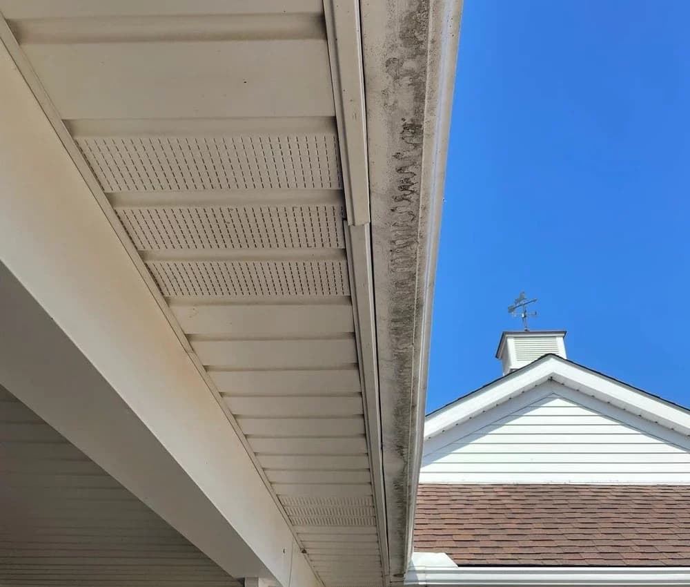 Before — Eavestrough soft washing before and after in Niagara-on-the-Lake